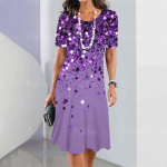 Uued naistekleidid, vintage-tr&uuml;kitud kleidid, elegantsed vabaaja l&uuml;hikeste varrukatega naistekleidid, 2023. aasta moodsed pluss-suuruses naistekleidid 2XL