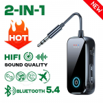 Bluetooth 5.4 AUX helisaatja vastuv&otilde;tja 2 IN 1 juhtmevaba adapter 3.5MM mikrofoniga HiFi stereoheli muusika jaoks autole, telerile, PC-le, lennukile, k&otilde;larile, k&otilde;rvaklappidele T80
