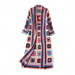 Kootud kampsun-sall &otilde;&otilde;nes pitsvarrukatega, boheemlaslik stiil, kootud mantel, tikand punane