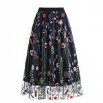 Vintage Mesh Flower Embroidered Skirt Elegant Sweet A-line Skirt For Spring Summer XXL sinine