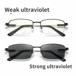 Fotokromilised P&auml;ikeseprillid V&auml;litingimustes Metallraamiga Prillid Ristk&uuml;likukujulise Raamiga Kaug- ja L&auml;hivaate Sinise Valguse Vastased Prillid 100 must