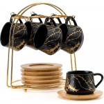 Keraamilised espressotassid alustasside ja metallist alusega, V&auml;ikesed 4 untsi portselanist demitasse tassi komplekt 6 tk, Armsad cappuccino kohvi Set of 6