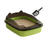 Avatud &uuml;laosaga kassi liivakast k&otilde;rge &auml;&auml;rega pritsmekindel kassipoja liivapann poolsuletud kassi tualett liiva s&otilde;elumislabidaga roheline