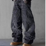 Meeste Baggy Esteetilised Streetwear Jeans Mees Retro Mood Laiad S&auml;&auml;red Denim P&uuml;ksid Graafilised Tikitud Disainer Hip Hop Denim P&uuml;ksid 3XL