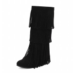 Suurused Frosted Suede Materjal Kolm Rida Tuttidega Peened Triibud Lame Tald Kaldus Kontsad Retro Vahetald Saapad 34 must