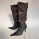 Vintage Teravaotsaga V&ouml;&ouml;pandla L&auml;&auml;ne-Cowboy Saapad Naiste Mood Metallkett Eemaldatav Kaheks kandmise T&ouml;&ouml;riist Naiste Saapad 35-39 35 must