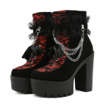Moodsad Vintage Gootikud Pitsi Ankle Boots Naistele Paks Konts K&uuml;lgmine T&otilde;mblukk Keti Detailiga Platvormiga Gooti Saapad K&otilde;rged Kontsad Naiste Kingad 35 must