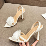 Moodne Suvine Mood Siidist Roosikujulised Rihmadega Kontsad Naistele Terava Otsaga Avatud Varbad Punased K&otilde;rged Kontsad Pulmapeo Kingad Zapatos Mujer 35 valge