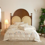 Looduslik Puuvillane Linane Vintage Prantsuse Lillede Tikandiga Luksuslik Voodipesukomplekt Tekikott Lame/Kummiga L&otilde;ikega Voodilina Padjap&uuml;&uuml;rid 4 tk Flat Bed Sheet&Queen 200X230cm 4pcs