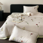 Luksuslik orgaaniline bambusest pehme siidine tr&uuml;kitud voodipesukomplekt &Uuml;he-, kaheinimese-, Queen-, King-suuruses tekikott Lame/kummiga voodilina Padjap&uuml;&uuml;r Flat Bed Sheet&Single 150X200cm 3pc