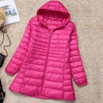 Suur suurus valge pardi udusulejakk kerge udusulejakk naiste sisevoodriga mantel naiste pikk talvem&uuml;ts kapuutsiga naiselik 5XL pink