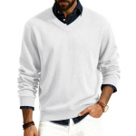 Men's V-neck long-sleeved ribbed knit pullover L