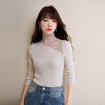 Mokana Women's Versatile Long-Sleeved Half-High Collar Knit Sweater One Size