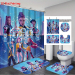 4 tk K-Popi deemonik&uuml;ttide tr&uuml;kiga vannitoakomplekt 180x180 Veekindel du&scaron;ikardin 12 konksu P&otilde;randamatt, WC-poti kate, U-kujuline matt 4pcs