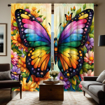 2 tk HD dekoratiivne kardin Putukate lendav v&auml;rviline liblikas V&auml;rviline digitaalselt tr&uuml;kitud kardin Kodu kaunistamise stiil Kaunistus elutuba W52H63inchW132H160cm
