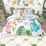 Homewish Armas Dinosaurus Tekikott Komplekt Lastele, V&auml;rviline Dino Voodikomplekt, Multikakoomaloomade Tekikott Komplekt Poistele T&uuml;drukutele UK C 120x150cm 2pcs&set
