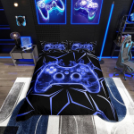 Homewish Teismeliste M&auml;ngukonsooli Tekikottide Komplekt, Must Ts&uuml;aan Neoon Gradient Voodipesu Komplekt, Kahepoolne Voodikomplekt Videom&auml;ngude Armastajale DE XS 100x135cm 2pcs&set
