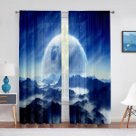 Fantaasiaplaneet Pilv Taevas M&auml;gi Sinine Kuu L&auml;bipaistev Kardin Elutuppa K&ouml;&ouml;ki Magamistuppa Aknale Sifonki T&uuml;ll Loor Kardinad 1 PCS W100XH250cm&Grommet Top