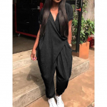 Naiste kombinesoon l&uuml;hikeste varrukatega V-kaelusega n&ouml;&ouml;biga haaremip&uuml;ksid Kombinesoonid Pantalon L must