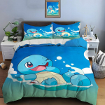 10 suurust Pokemon Squirtle tr&uuml;kiga voodipesukomplekt 3 osa Voodi King Size Padjap&uuml;&uuml;r T&auml;iskasvanute Voodikate Magamistoa Voodikomplekt Kingituseks EU Single(135*200cm)3pcs