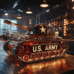 S&otilde;jav&auml;elises stiilis USA. ARMY Tank Kristallist Viski Dekanteerija - Loov Klaasist Lik&ouml;&ouml;ripudel Kuldse T&auml;he Kaunistusega, Baari Kodupeo Kingitus