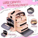 Large Makeup Cosmetic Bag with 2 Removable Case, Double Layer Travel Makeup Organizer Case, travel Toiletry Bag For Women one size