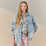 Maxza Ruffle Point Loose Fit Denim Shirt Zf03qb002nh sky blue/FREE