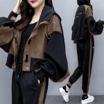 FiveFive naiste dressi&uuml;likond Korea elegantne kapuuts, lukuga jakk, mantel, sportp&uuml;ksid, kaheosaline kost&uuml;&uuml;m, kevads&uuml;gis sobiv komplekt L must