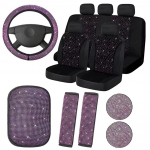 15-osaline Blingi autotarvikute komplekt naistele Crystal rooliratta kate Bling Velvet hingav istmekatte komplekt roosa