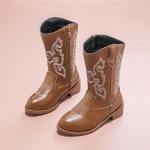 PU Cowboy Ankle Boots T&uuml;drukutele Uus S&uuml;gis Talv Laste Keskmise s&auml;&auml;rega Saapad Libisemiskindlad K&uuml;lgmine T&otilde;mblukk Lihtsad Retro Laste Vabaaja Saapad inner length 19cm &scaron;okolaad