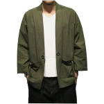 Meeste Jaapani Mood Puuvilla-Linase Segu Kampsun Samurai Tikitud Kimono Jakk 3XL roheline