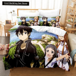 Sword Art Online Voodipesukomplekt 3D Anime Prindiga Pol&uuml;ester Tekikott Padjap&uuml;&uuml;rid Queen King Lastele Kingitus Anime Tekikotikomplektid EU single(135x200cm)