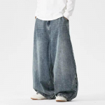 Kevad S&uuml;gis Meeste Streetwear Denim P&uuml;ksid Mehed Harajuku Pesitud Kotid Laiad teksap&uuml;ksid Mehed Y2K Punk Vabaaja K&otilde;rge V&ouml;&ouml;koht Lai Jalg P&uuml;ksid S tumesinine v&auml;rv