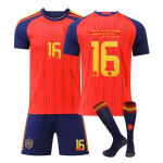2026 FIFA Maailmameistriv&otilde;istlused Hispaania Kodus&auml;rgi ja Sokkide Komplekt #16 Rodrigo 16 punane