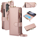 Ristkeha rahakott-telefoni&uuml;mbris Samsung Galaxy Z Fold 8 Ultra 7 6 5 Fold6 Fold5 Fold4 Fold3 5G jaoks Kaardipesa Hoidikur&otilde;ngas PU-nahast kate For Galaxy Z Fold 8 Ultra roosa kuldne v&auml;rv