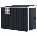 7,6 x 4 jalga aianduslik metallist kuur, v&auml;listingimustes kasutatav panipaik aknaga, 2 ventilatsiooniava ja lukustatava uksega aia, terrassi jaoks, tumehall 231 x 128 x 181 cm tumehall v&auml;rv