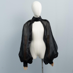 Seisva kraega l&auml;bipaistev organza puhvkbolero keep Eemaldatava laternvarrukaga &otilde;lasall pulmakleidi Cosplay pildistamise jaoks L must