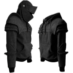 Talvised keskaegsed kapuutsiga pusad meestele gooti pikkade varrukatega meestepusad Halloweeni cosplay kost&uuml;&uuml;m Duncan soomustatud r&uuml;&uuml;tli riietus L black