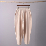 Johnature suvised &uuml;hev&auml;rvilised puuvillased linased p&uuml;ksid vabaaja vintage elastsed keskmise v&ouml;&ouml;kohaga p&uuml;ksid One Size beež