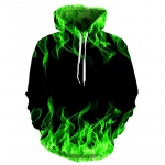 Uus v&auml;rviline Flame Hoodie 3D digitaalse printimisega kapuutsiga pulloverid s&uuml;gis- ja talvine unisex kapuutsiga topsid Naljakad mustad kapuutsid Suures suuruses M roheline