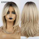 Sirged pruunid ombre blondid s&uuml;nteetilised parukad tukkidega naistele Pehme kihiline kuumakindel Cosplay igap&auml;evane juukseparukas