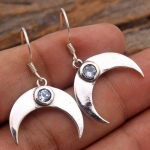 Sinine topaas h&otilde;bedane poolkuu k&otilde;rvar&otilde;ngas, 925 sterlingh&otilde;be, k&auml;sit&ouml;&ouml; ehted, naiste ehted sinine