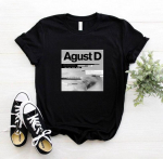 Suures suuruses S-5XL Agust D tr&uuml;kiga T-s&auml;rk KPOP D-2 albumi uus korea versioon naiste T-s&auml;rk Yongi s&auml;rk t&uuml;druku moer&otilde;ivad naiste top T-s&auml;rk 2XL must