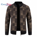Cozy Up Fashion meeste kampsun pluss sametist paks pesapallikrae ruuduline kootud kardigan XXXL kohv