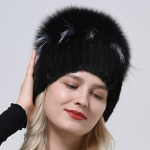 100% ehtsast ehtsast karusnahast m&uuml;ts naiste &otilde;ues kootud naaritsa karusnahast m&uuml;ts elastne kohev rebane karusnahast nokam&uuml;ts Pompom daami luksuslik soe m&uuml;ts head 55to59cm must/h&otilde;be