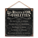 Les Tr&eacute;sors De Lily [R4345] &ndash; metallist tahvel &bdquo;Tualettruumid&rdquo; (Tualettruumi kuldreeglid) - 20x20 cm must