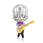 Guitar Skull Cartoon Charm 925 Sterling Silver Gentleman Kloun Skelett Emailhelmed naistele V&otilde;luv K&auml;ev&otilde;ru Ehted Dropshipping