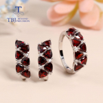 Uus disain Ehted Mosambiik Granaat looduslik v&auml;&auml;riskivi S&otilde;rmus k&otilde;rvar&otilde;ngad 925 sterling h&otilde;be naiste peened ehted Ehtekomplekt us ring size 5#