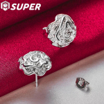 925 Sterling Silver Rose Flowers Stud K&otilde;rvar&otilde;nga Ehted