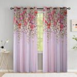 Roosad Pruudi lillelised kardinad naistele T&uuml;drukutele Lilled Roos Romantiline Kevad&otilde;is Looduskunst Prinditud elutuba Magamistoa kardinad W53.5 X H114cm X 2